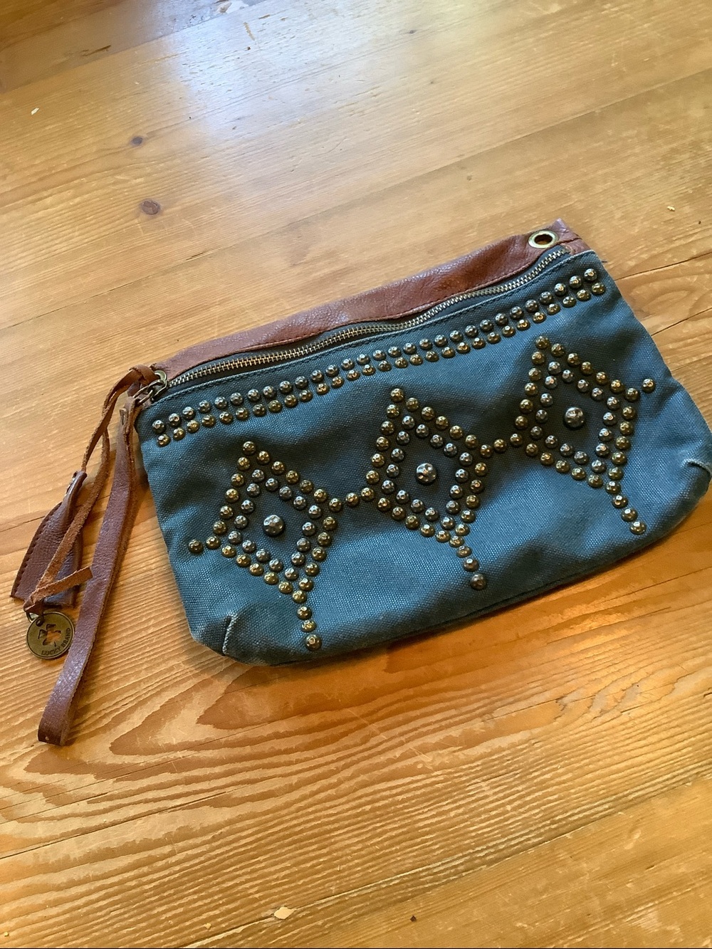 Lucky Brand Canvas Indigo Blue "Roadhouse" Studded Clutch Bag